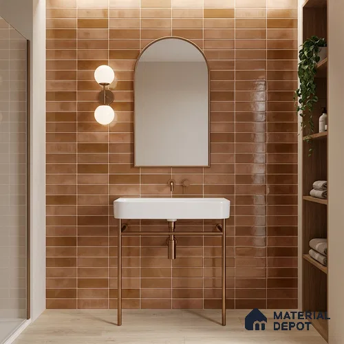 Faux Subway Wall Tile TL 11226 Copper Drift 2 ft x 1 ft Ceramic Glossy Finish Tile - 9 mm | Suitable For Bathroom, Dining Area, Kitchen Backsplash