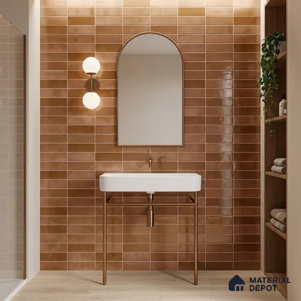 Faux Subway Wall Tile TL 11226 Copper Drift 2 ft x 1 ft Ceramic Glossy Finish Tile - 9 mm | Suitable For Bathroom, Dining Area, Kitchen Backsplash