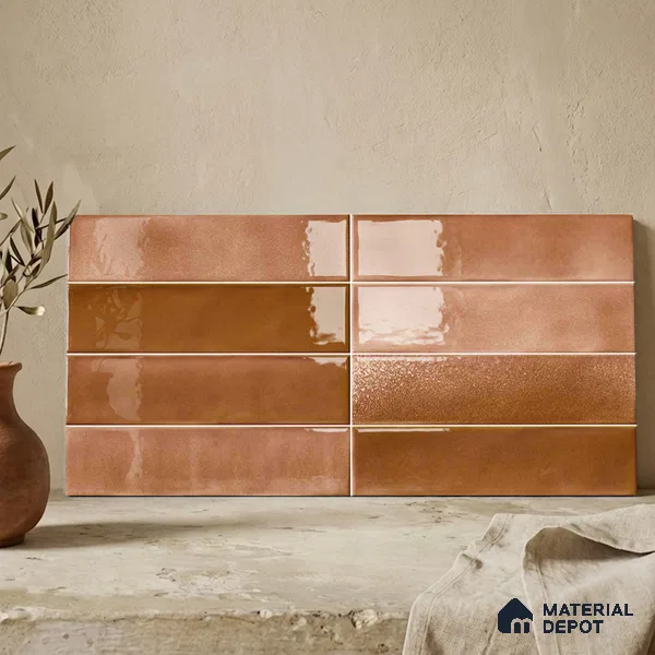 Faux Subway Wall Tile TL 11226 Copper Drift 2 ft x 1 ft Ceramic Glossy Finish Tile - 9 mm | Suitable For Bathroom, Dining Area, Kitchen Backsplash