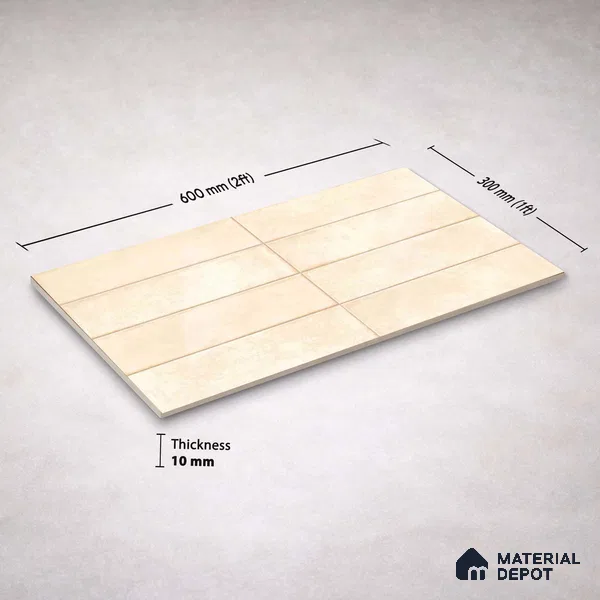 Faux Subway Wall Tile TL 11232 Ivory Drift 2 ft x 1 ft Ceramic Glossy Finish Tile - 9 mm | Suitable For Bathroom, Dining Area, Kitchen Backsplash
