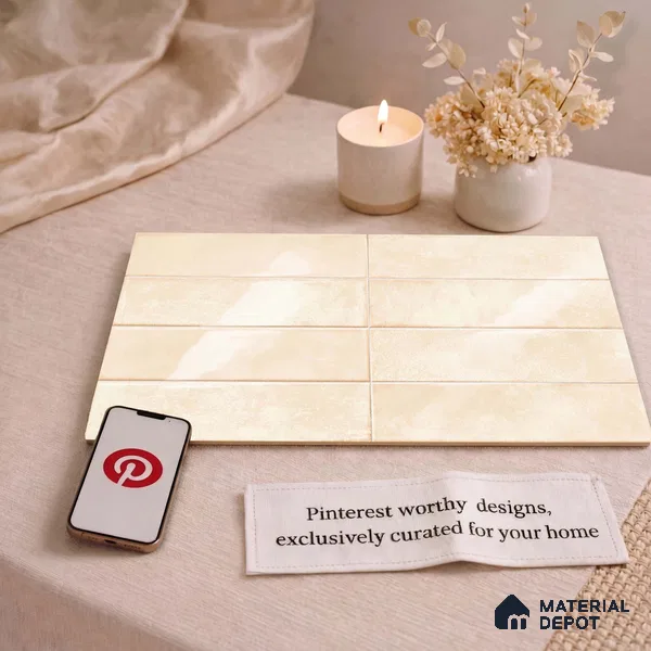 Faux Subway Wall Tile TL 11232 Ivory Drift 2 ft x 1 ft Ceramic Glossy Finish Tile - 9 mm | Suitable For Bathroom, Dining Area, Kitchen Backsplash