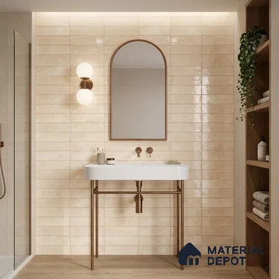 Faux Subway Wall Tile TL 11232 Ivory Drift 2 ft x 1 ft Ceramic Glossy Finish Tile - 9 mm | Suitable For Bathroom, Dining Area, Kitchen Backsplash