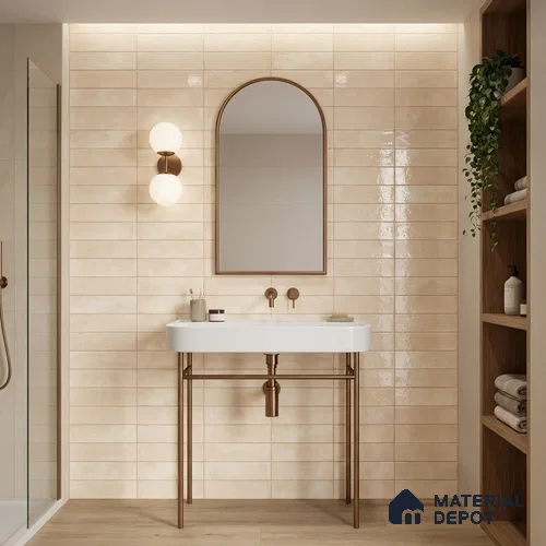 Faux Subway Wall Tile TL 11232 Ivory Drift 2 ft x 1 ft Ceramic Glossy Finish Tile - 9 mm | Suitable For Bathroom, Dining Area, Kitchen Backsplash