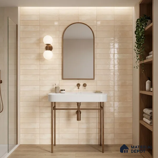 Faux Subway Wall Tile TL 11232 Ivory Drift 2 ft x 1 ft Ceramic Glossy Finish Tile - 9 mm | Suitable For Bathroom, Dining Area, Kitchen Backsplash