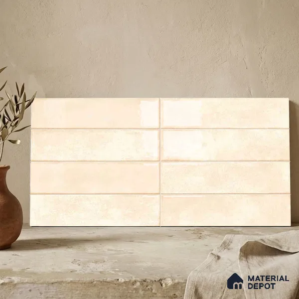Faux Subway Wall Tile TL 11232 Ivory Drift 2 ft x 1 ft Ceramic Glossy Finish Tile - 9 mm | Suitable For Bathroom, Dining Area, Kitchen Backsplash