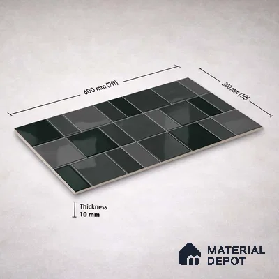 Faux Subway Wall Tile TL 11239 Graphite Matrix 2 ft x 1 ft Ceramic Glossy Finish Tile - 9 mm | Suitable For Bathroom, Basin Area, Kitchen Backsplash