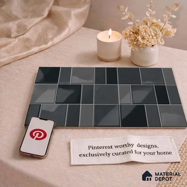 Faux Subway Wall Tile TL 11239 Graphite Matrix 2 ft x 1 ft Ceramic Glossy Finish Tile - 9 mm | Suitable For Bathroom, Basin Area, Kitchen Backsplash