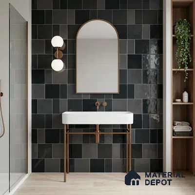 Faux Subway Wall Tile TL 11239 Graphite Matrix 2 ft x 1 ft Ceramic Glossy Finish Tile - 9 mm | Suitable For Bathroom, Basin Area, Kitchen Backsplash