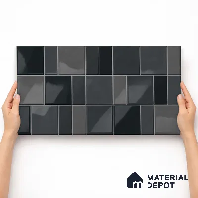 Faux Subway Wall Tile TL 11239 Graphite Matrix 2 ft x 1 ft Ceramic Glossy Finish Tile - 9 mm | Suitable For Bathroom, Basin Area, Kitchen Backsplash