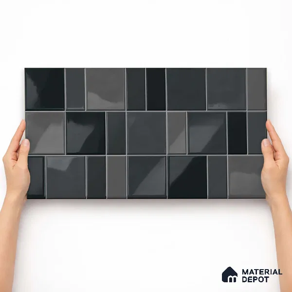 Faux Subway Wall Tile TL 11239 Graphite Matrix 2 ft x 1 ft Ceramic Glossy Finish Tile - 9 mm | Suitable For Bathroom, Basin Area, Kitchen Backsplash