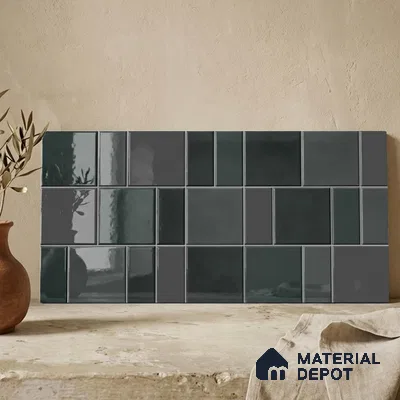 Faux Subway Wall Tile TL 11239 Graphite Matrix 2 ft x 1 ft Ceramic Glossy Finish Tile - 9 mm | Suitable For Bathroom, Basin Area, Kitchen Backsplash