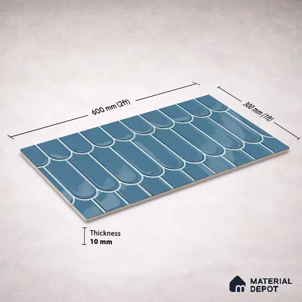 Faux Subway Wall Tile TL 11275 Azure Scallop 2 ft x 1 ft Ceramic Glossy Finish Tile - 9 mm | Suitable For Bathroom, Dining Area, Kitchen Backsplash
