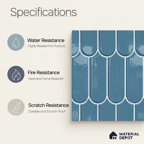 Faux Subway Wall Tile TL 11275 Azure Scallop 2 ft x 1 ft Ceramic Glossy Finish Tile - 9 mm | Suitable For Bathroom, Dining Area, Kitchen Backsplash