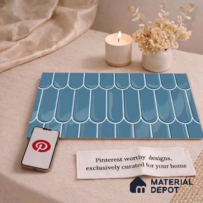 Faux Subway Wall Tile TL 11275 Azure Scallop 2 ft x 1 ft Ceramic Glossy Finish Tile - 9 mm | Suitable For Bathroom, Dining Area, Kitchen Backsplash