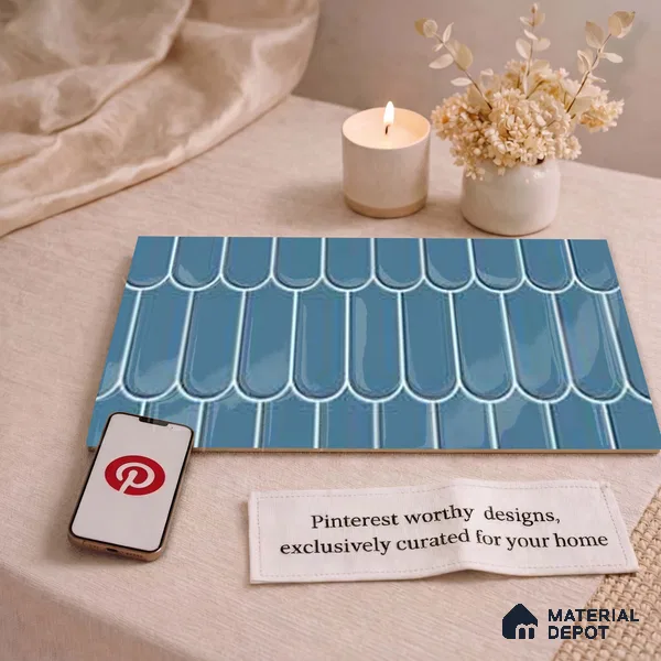 Faux Subway Wall Tile TL 11275 Azure Scallop 2 ft x 1 ft Ceramic Glossy Finish Tile - 9 mm | Suitable For Bathroom, Dining Area, Kitchen Backsplash