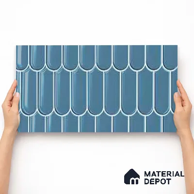 Faux Subway Wall Tile TL 11275 Azure Scallop 2 ft x 1 ft Ceramic Glossy Finish Tile - 9 mm | Suitable For Bathroom, Dining Area, Kitchen Backsplash