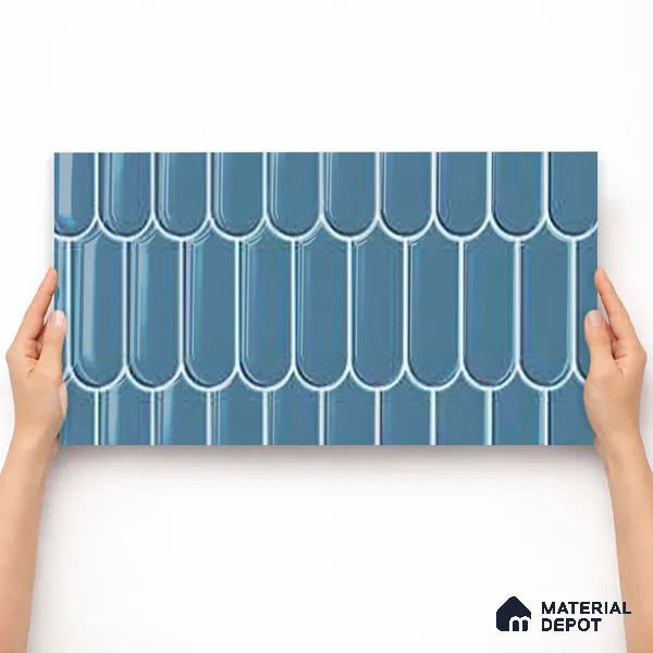 Faux Subway Wall Tile TL 11275 Azure Scallop 2 ft x 1 ft Ceramic Glossy Finish Tile - 9 mm | Suitable For Bathroom, Dining Area, Kitchen Backsplash