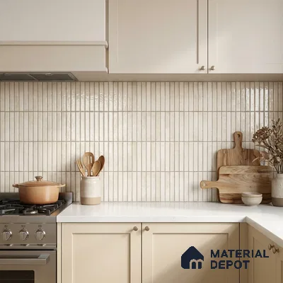 Faux Kitkat Subway Wall Tile TL 11684 Ivory Stria 2 ft x 1 ft Ceramic Glossy Finish Tile - 9 mm | Suitable For Bathroom, Balcony & Kitchen Backsplash