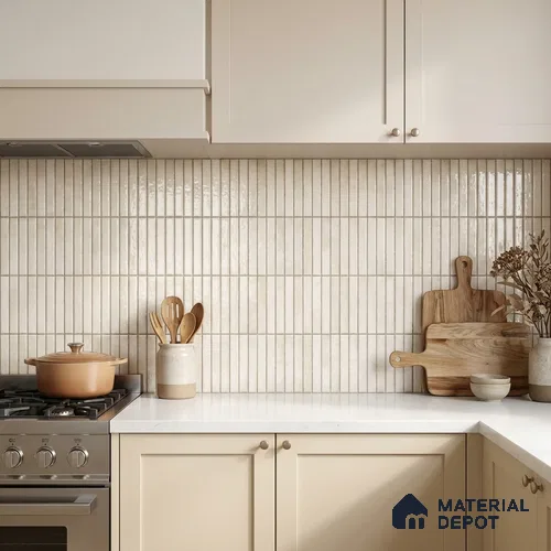 Faux Kitkat Subway Wall Tile TL 11684 Ivory Stria 2 ft x 1 ft Ceramic Glossy Finish Tile - 9 mm | Suitable For Bathroom, Dining Area, Kitchen Backsplash