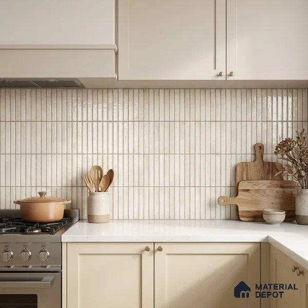 Faux Kitkat Subway Wall Tile TL 11684 Ivory Stria 2 ft x 1 ft Ceramic Glossy Finish Tile - 9 mm | Suitable For Bathroom, Balcony & Kitchen Backsplash