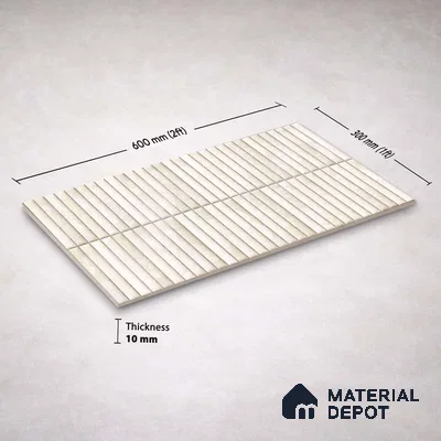 Faux Kitkat Subway Wall Tile TL 11684 Ivory Stria 2 ft x 1 ft Ceramic Glossy Finish Tile - 9 mm | Suitable For Bathroom, Balcony & Kitchen Backsplash