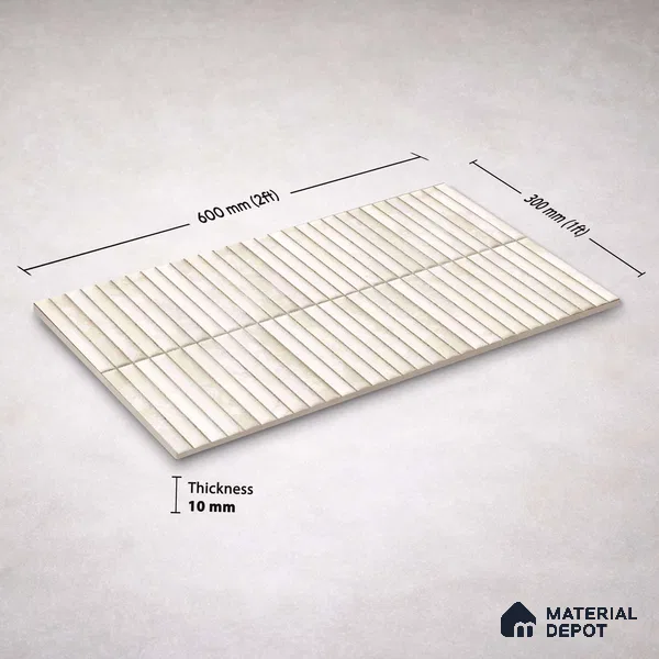 Faux Kitkat Subway Wall Tile TL 11684 Ivory Stria 2 ft x 1 ft Ceramic Glossy Finish Tile - 9 mm | Suitable For Bathroom, Balcony & Kitchen Backsplash