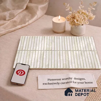 Faux Kitkat Subway Wall Tile TL 11684 Ivory Stria 2 ft x 1 ft Ceramic Glossy Finish Tile - 9 mm | Suitable For Bathroom, Balcony & Kitchen Backsplash