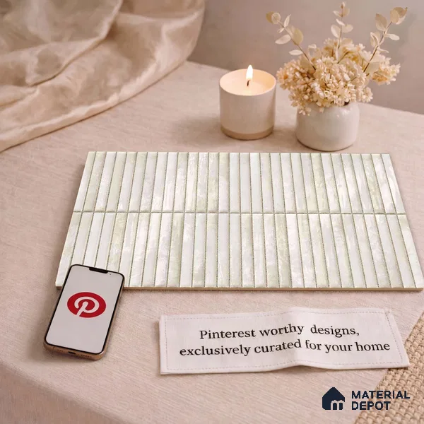 Faux Kitkat Subway Wall Tile TL 11684 Ivory Stria 2 ft x 1 ft Ceramic Glossy Finish Tile - 9 mm | Suitable For Bathroom, Balcony & Kitchen Backsplash