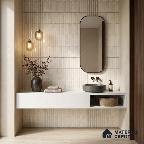 Faux Kitkat Subway Wall Tile TL 11684 Ivory Stria 2 ft x 1 ft Ceramic Glossy Finish Tile - 9 mm | Suitable For Bathroom, Dining Area, Kitchen Backsplash