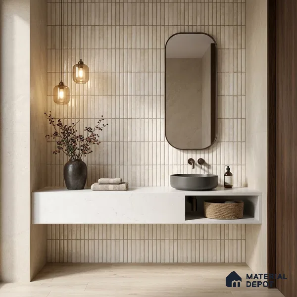 Faux Kitkat Subway Wall Tile TL 11684 Ivory Stria 2 ft x 1 ft Ceramic Glossy Finish Tile - 9 mm | Suitable For Bathroom, Balcony & Kitchen Backsplash