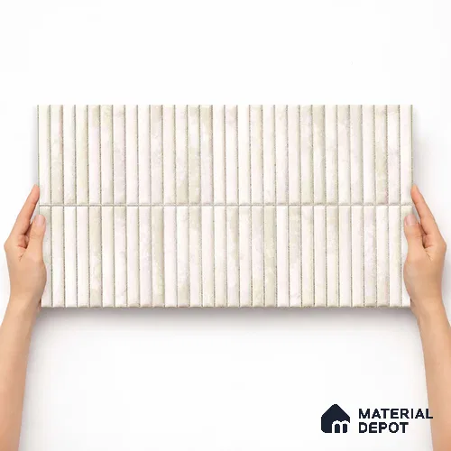 Faux Kitkat Subway Wall Tile TL 11684 Ivory Stria 2 ft x 1 ft Ceramic Glossy Finish Tile - 9 mm | Suitable For Bathroom, Balcony & Kitchen Backsplash