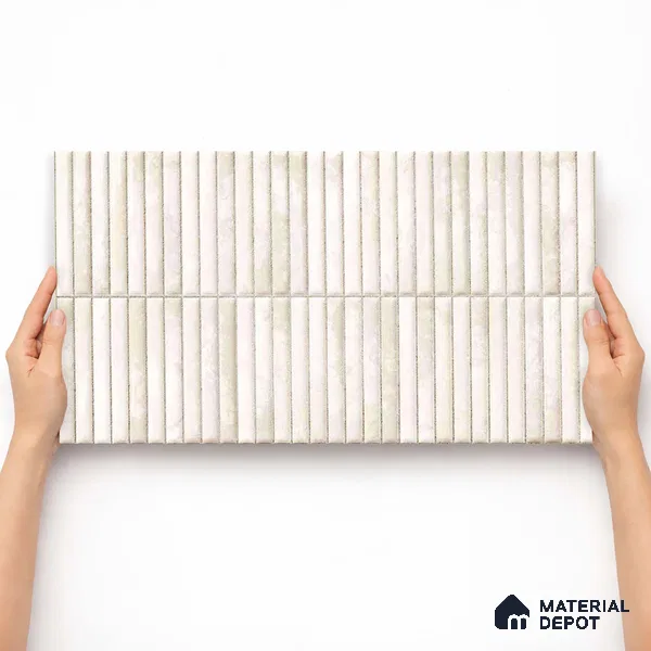 Faux Kitkat Subway Wall Tile TL 11684 Ivory Stria 2 ft x 1 ft Ceramic Glossy Finish Tile - 9 mm | Suitable For Bathroom, Balcony & Kitchen Backsplash