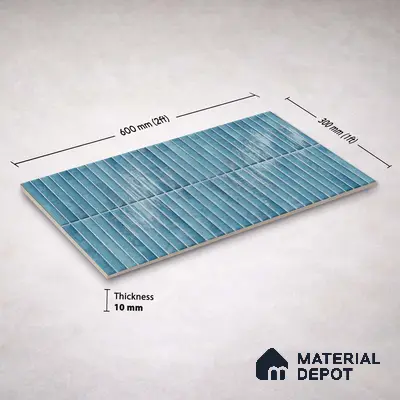 Faux Kitkat Subway Wall Tile TL 11684 C Azure Stria 2 ft x 1 ft Ceramic Glossy Finish Tile - 9 mm | Suitable For Bathroom, Balcony & Kitchen Backsplash