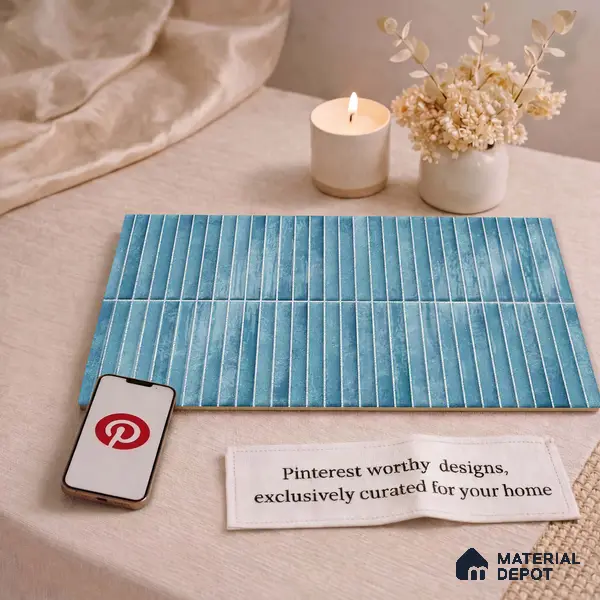 Faux Kitkat Subway Wall Tile TL 11684 C Azure Stria 2 ft x 1 ft Ceramic Glossy Finish Tile - 9 mm | Suitable For Bathroom, Balcony & Kitchen Backsplash