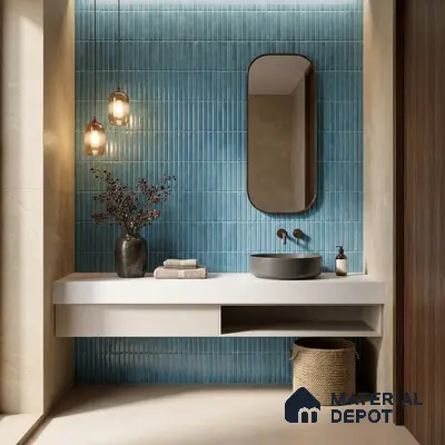 Faux Kitkat Subway Wall Tile TL 11684 C Azure Stria 2 ft x 1 ft Ceramic Glossy Finish Tile - 9 mm | Suitable For Bathroom, Balcony & Kitchen Backsplash
