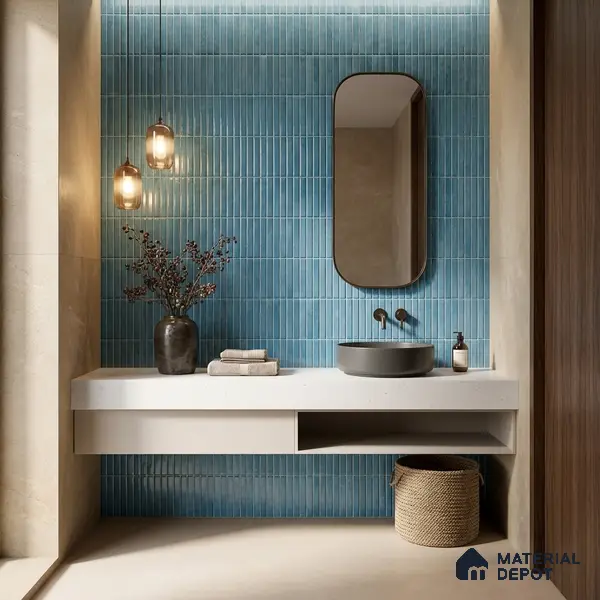 Faux Kitkat Subway Wall Tile TL 11684 C Azure Stria 2 ft x 1 ft Ceramic Glossy Finish Tile - 9 mm | Suitable For Bathroom, Balcony & Kitchen Backsplash