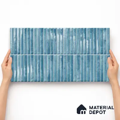 Faux Kitkat Subway Wall Tile TL 11684 C Azure Stria 2 ft x 1 ft Ceramic Glossy Finish Tile - 9 mm | Suitable For Bathroom, Balcony & Kitchen Backsplash