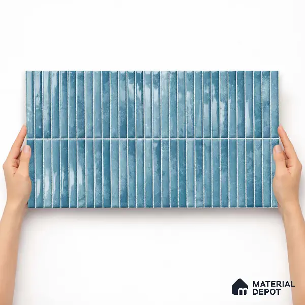 Faux Kitkat Subway Wall Tile TL 11684 C Azure Stria 2 ft x 1 ft Ceramic Glossy Finish Tile - 9 mm | Suitable For Bathroom, Balcony & Kitchen Backsplash