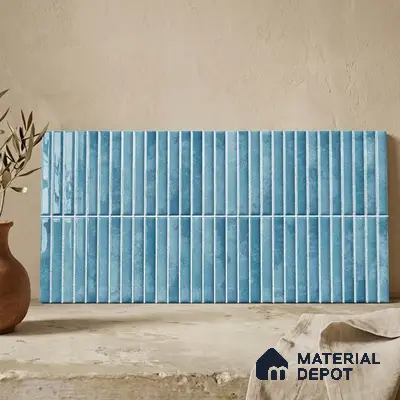 Faux Kitkat Subway Wall Tile TL 11684 C Azure Stria 2 ft x 1 ft Ceramic Glossy Finish Tile - 9 mm | Suitable For Bathroom, Balcony & Kitchen Backsplash