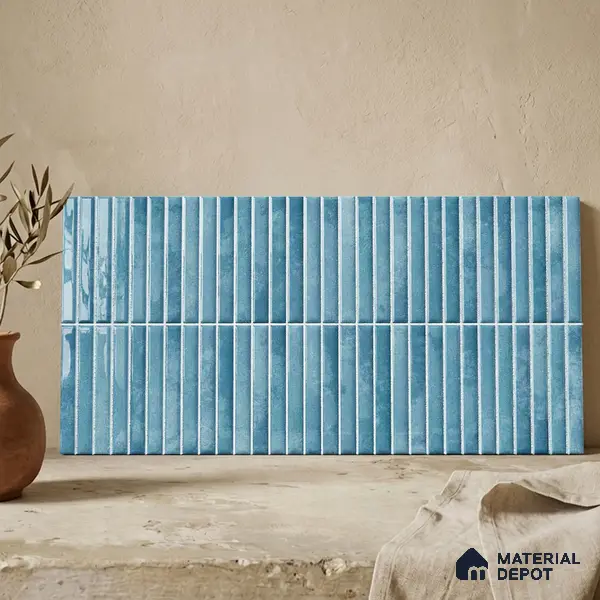 Faux Kitkat Subway Wall Tile TL 11684 C Azure Stria 2 ft x 1 ft Ceramic Glossy Finish Tile - 9 mm | Suitable For Bathroom, Balcony & Kitchen Backsplash