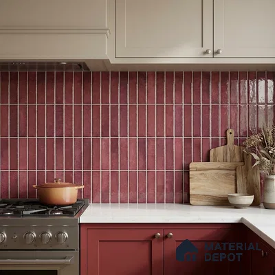 Faux Kitkat Subway Wall Tile TL 11684 D Plum Linear 2 ft x 1 ft Ceramic Glossy Finish Tile - 9 mm | Suitable For Bathroom, Dining Area, Kitchen Backsplash