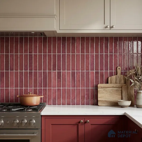 Faux Kitkat Subway Wall Tile TL 11684 D Plum Linear 2 ft x 1 ft Ceramic Glossy Finish Tile - 9 mm | Suitable For Bathroom, Dining Area, Kitchen Backsplash