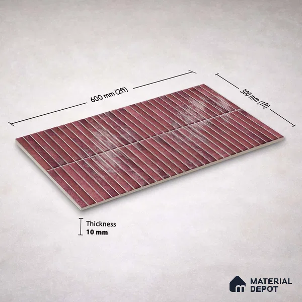 Faux Kitkat Subway Wall Tile TL 11684 D Plum Linear 2 ft x 1 ft Ceramic Glossy Finish Tile - 9 mm | Suitable For Bathroom, Dining Area, Kitchen Backsplash