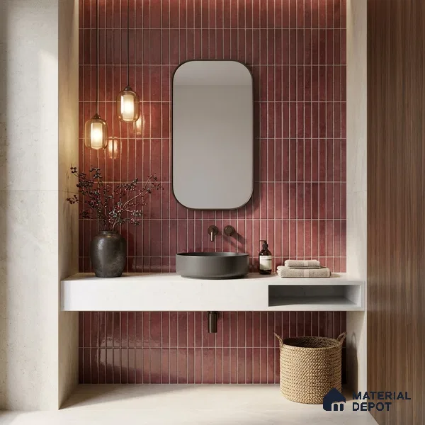 Faux Kitkat Subway Wall Tile TL 11684 D Plum Linear 2 ft x 1 ft Ceramic Glossy Finish Tile - 9 mm | Suitable For Bathroom, Dining Area, Kitchen Backsplash