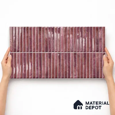 Faux Kitkat Subway Wall Tile TL 11684 D Plum Linear 2 ft x 1 ft Ceramic Glossy Finish Tile - 9 mm | Suitable For Bathroom, Dining Area, Kitchen Backsplash