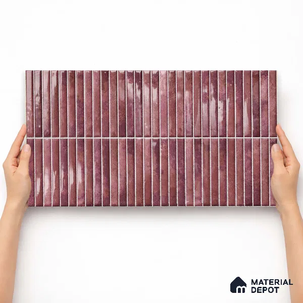 Faux Kitkat Subway Wall Tile TL 11684 D Plum Linear 2 ft x 1 ft Ceramic Glossy Finish Tile - 9 mm | Suitable For Bathroom, Dining Area, Kitchen Backsplash