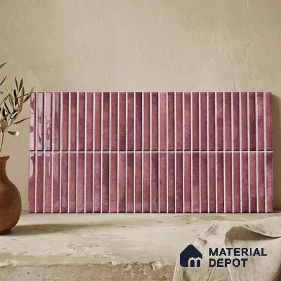 Faux Kitkat Subway Wall Tile TL 11684 D Plum Linear 2 ft x 1 ft Ceramic Glossy Finish Tile - 9 mm | Suitable For Bathroom, Dining Area, Kitchen Backsplash