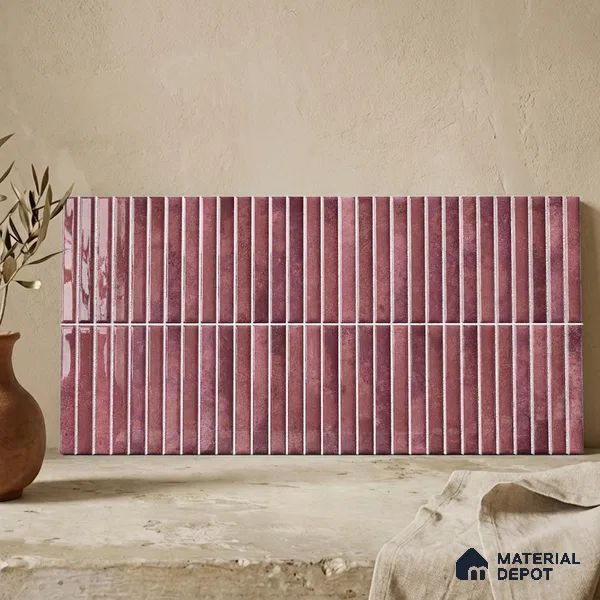 Faux Kitkat Subway Wall Tile TL 11684 D Plum Linear 2 ft x 1 ft Ceramic Glossy Finish Tile - 9 mm | Suitable For Bathroom, Dining Area, Kitchen Backsplash