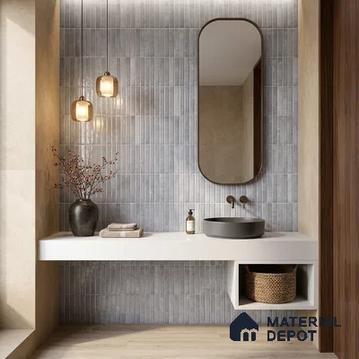 Faux Kitkat Subway Wall Tile TL 11684 E Urban Stria 2 ft x 1 ft Ceramic Glossy Finish Tile - 9 mm | Suitable For Bathroom, Balcony & Kitchen Backsplash (Sample)