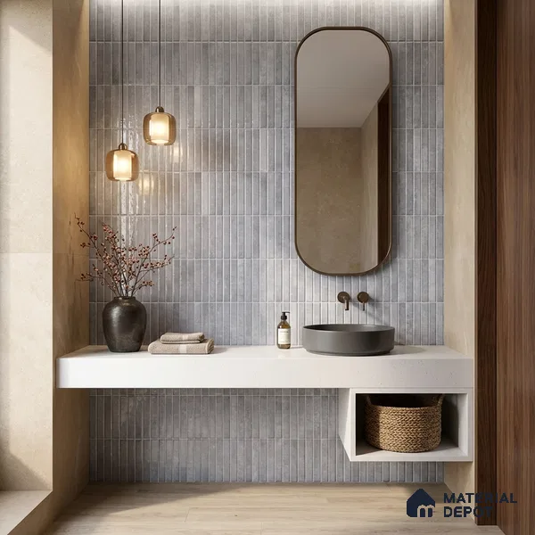 Faux Kitkat Subway Wall Tile TL 11684 E Urban Stria 2 ft x 1 ft Ceramic Glossy Finish Tile - 9 mm | Suitable For Bathroom, Balcony & Kitchen Backsplash (Sample)